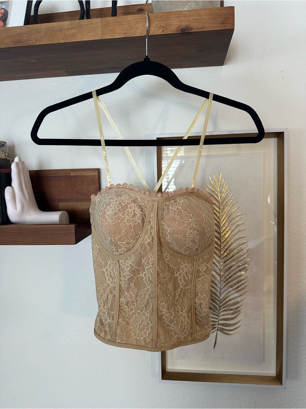 Floral Lace Bustier in Beige Tan